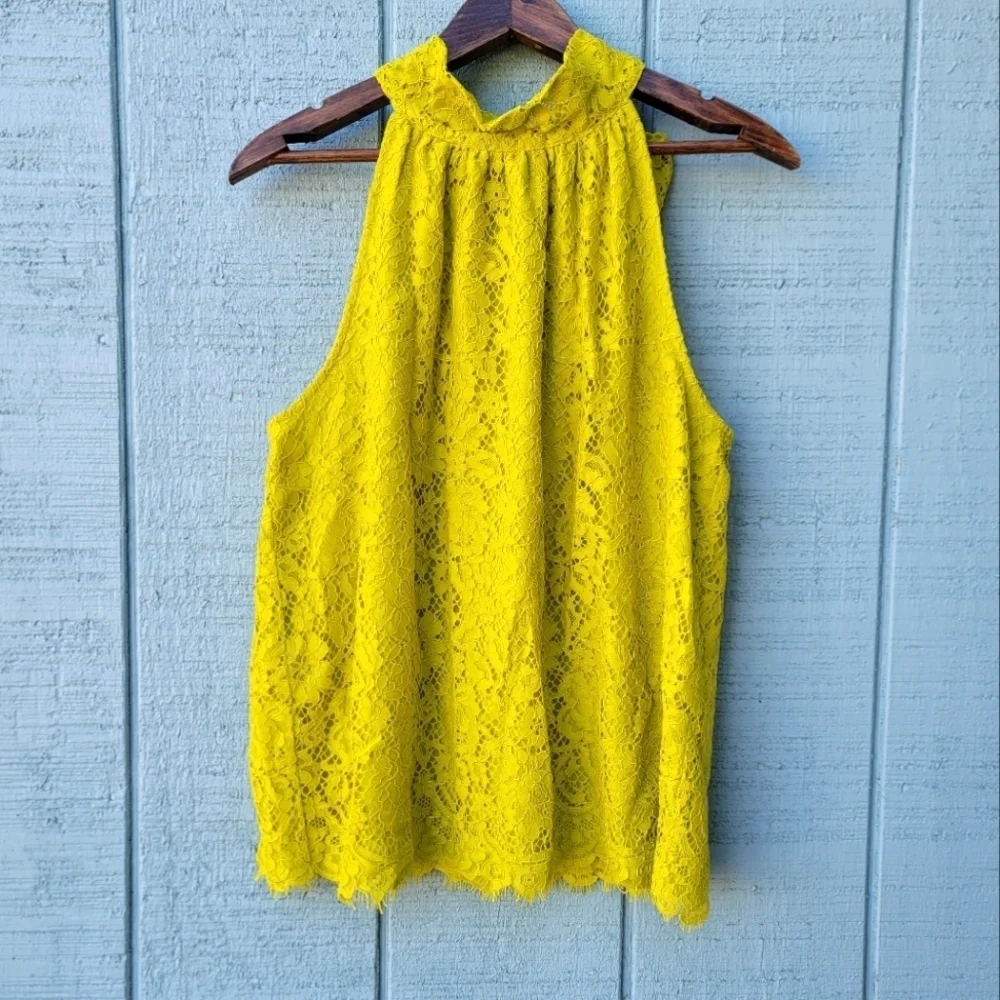 J Crew Halter Lace Keyhole Bow Back Tank Blouse size M Lime Green
